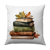 Stacked Books Pillow, Autumn Leaves Pillow, Fall Decor Pillow, Reading Nook Decor, Cozy Autumn Pillow, Literary Gift Idea - Tawshia